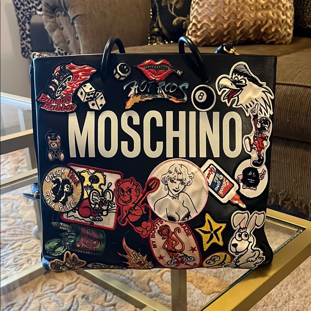 RARE Moschino Black Women’s leather patchwork tote.